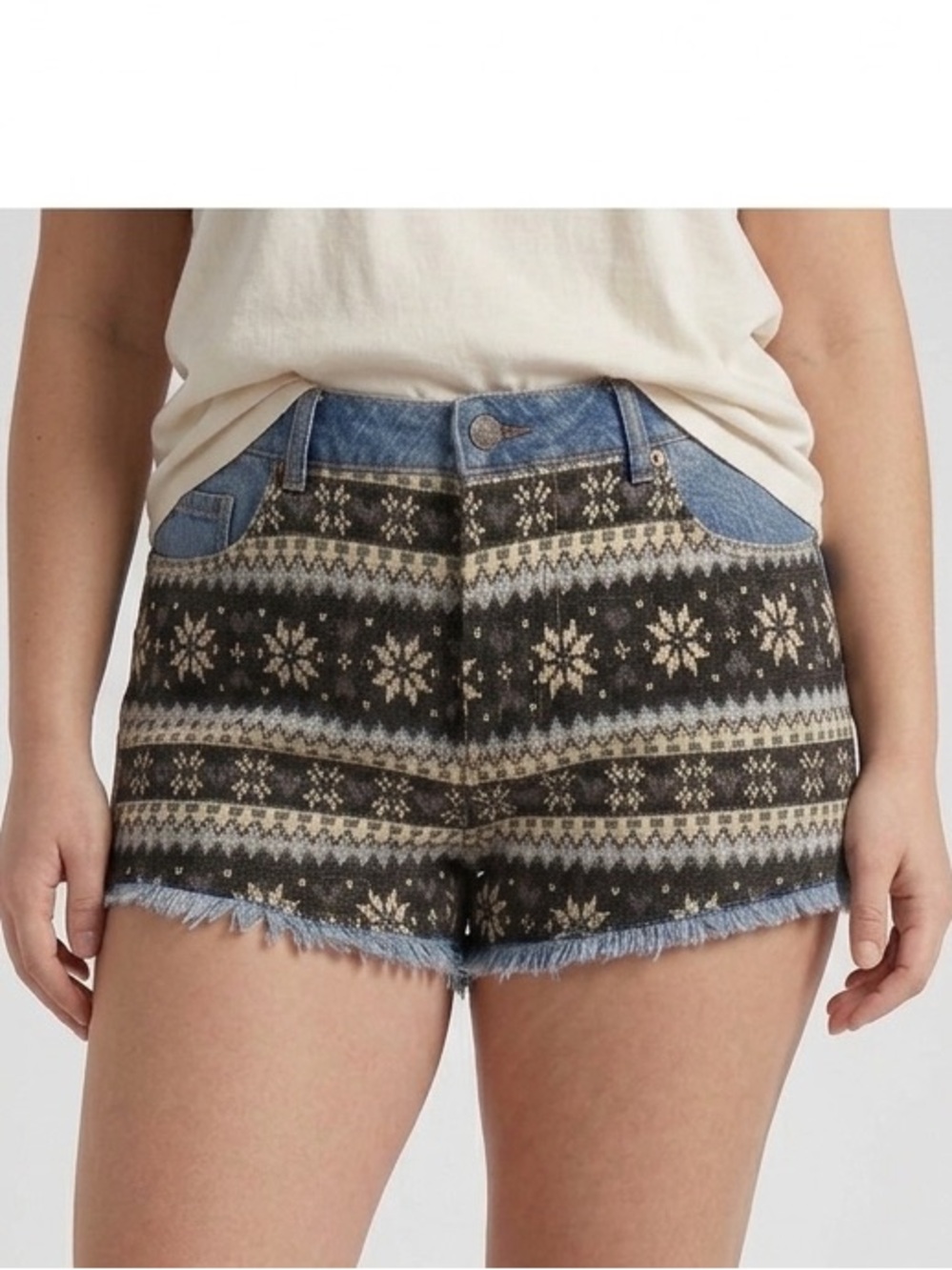 BDG High Rise Dree Cheeky Snowflake Heart Sweater Pattern Shorts